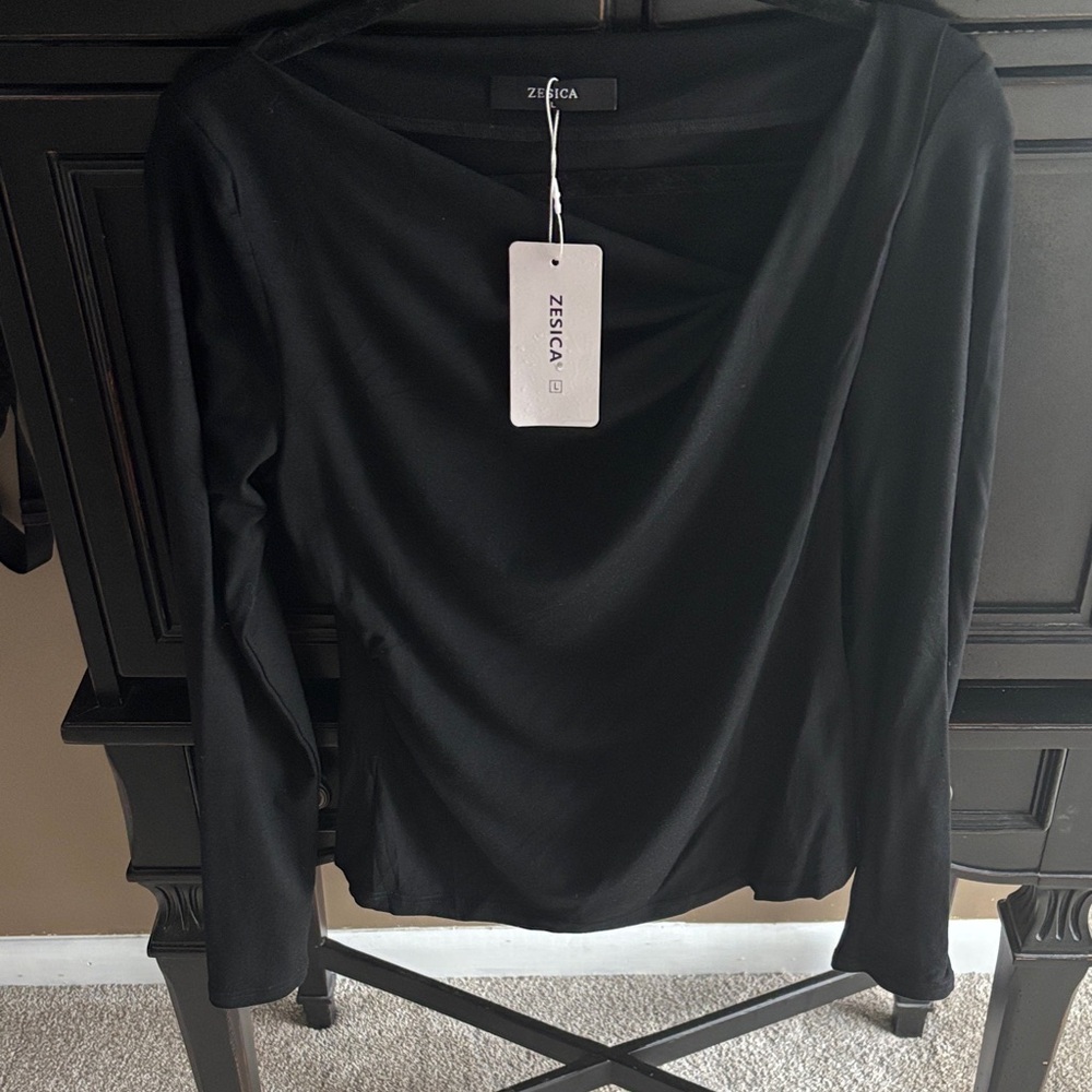 ZESICA Women's Classic Black Long Sleeve Tee